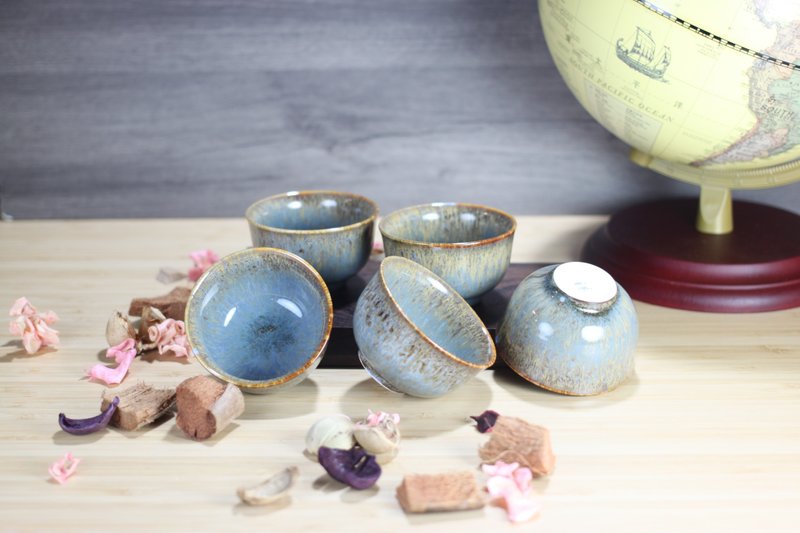 【送禮好物】90ml 天目釉 寬口五杯組 鶯歌名家葉敏祥作品 - 其他杯子 - 瓷 