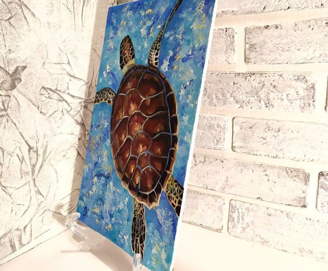 亀の絵海の生き物ぶら下がっている写真海のオリジナルの油絵烏龜