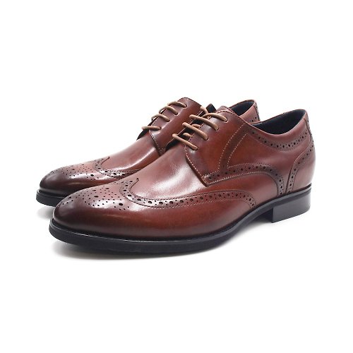 米蘭皮鞋Milano W&M(男)內增高翼紋雕花鞋 男鞋-棕色