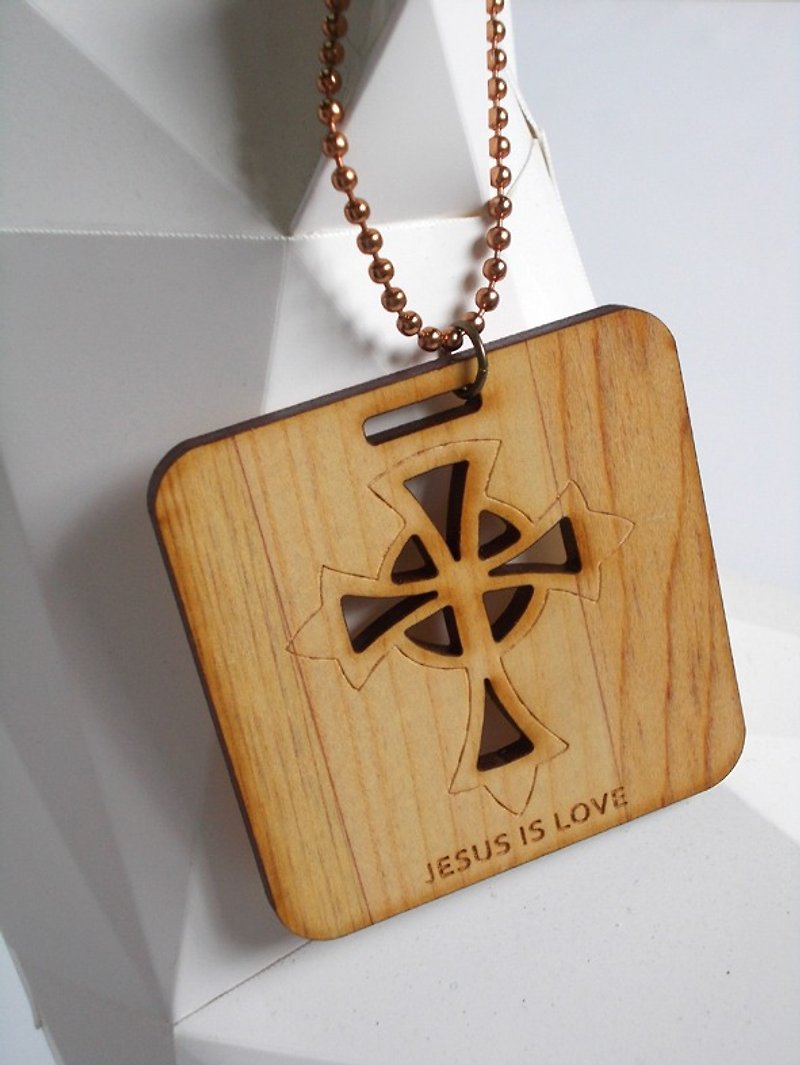 Charm - jesus is love square. cross. christian. jesus - Keychains - Wood Gold