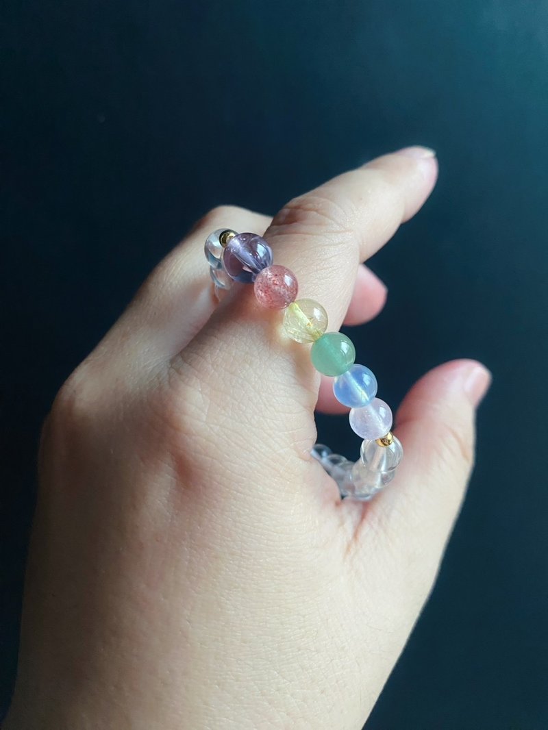 親子款 七彩 全方位 守護 能量 手鍊 白水晶 彩晶七輪平衡 - 手鍊/手環 - 水晶 多色