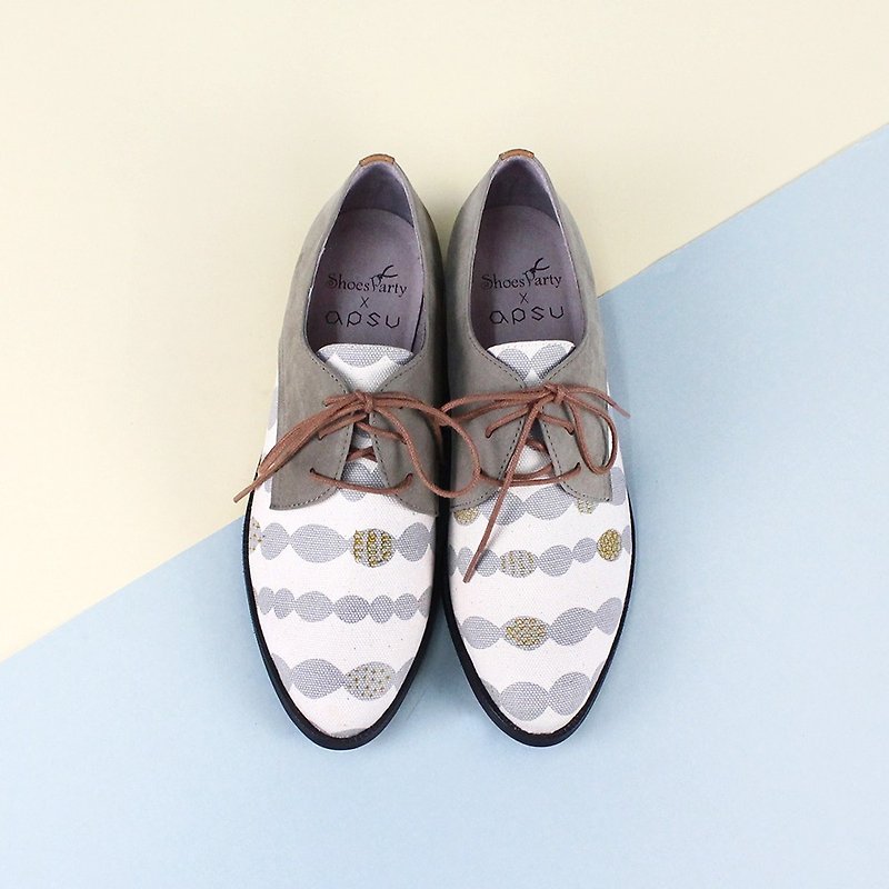 【Stock】 Shoes Party circle circle circle Derby shoes / handmade custom / Japan cloth M2-15345F - Women's Casual Shoes - Other Materials Gray