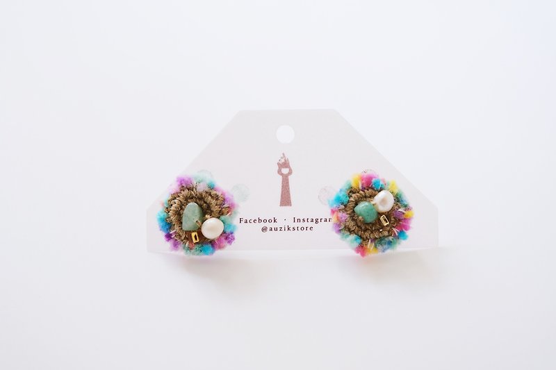Natural stone | Mulberry dyeing | Linen crochet earrings - ต่างหู - ผ้าฝ้าย/ผ้าลินิน 