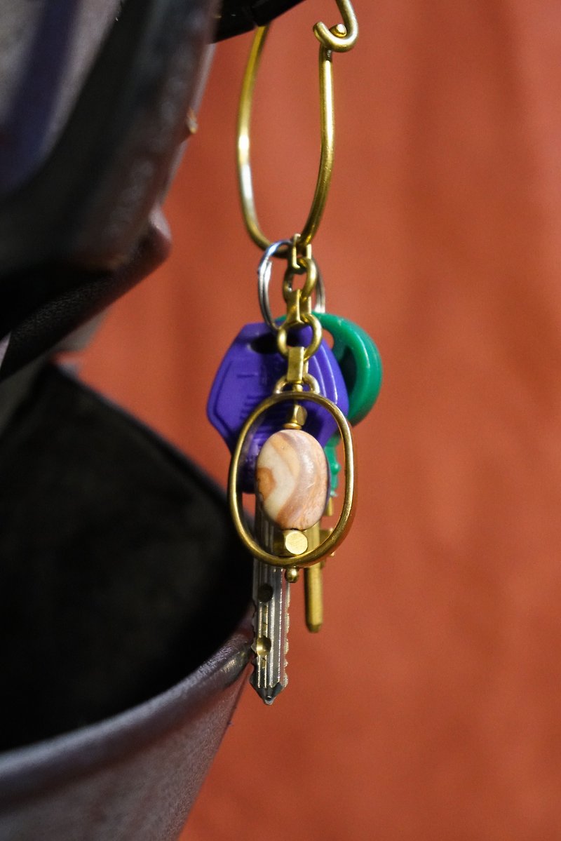 Brass key ring with picture stone-optional stone I - Keychains - Copper & Brass Gold