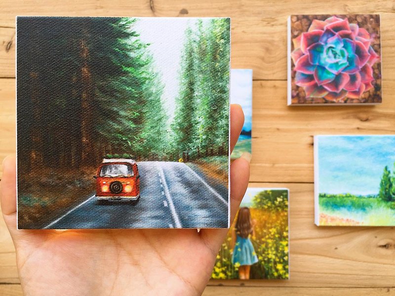 Road Trip-Limited Small Canvas Print. Camping Bus VW Mini Art Prints Decors. - Posters - Cotton & Hemp 