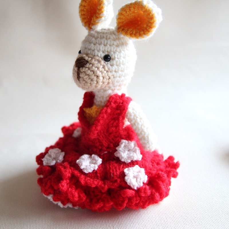 Bride Doll, White Rabbit wear Red Knitting Wedding Dress - Stuffed Dolls & Figurines - Paper Red