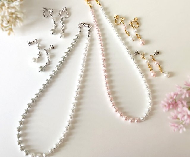 Two colors pearl necklace/Pink】パールネックレス バイカラー セパレート アシンメトリー ピンク 入学式 卒業式 結婚式  - ショップ tinies ネックレス - Pinkoi