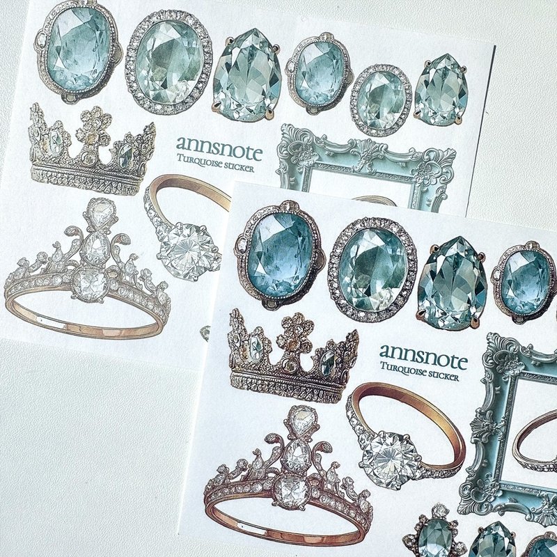 Turquoise Jewel sticker + paper MIX (anns note) vintage prop frame - 貼紙 - 紙 藍色