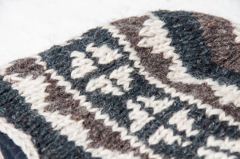 Knitted pure wool cap / handmade inner brush cap / knitted cap / flying cap / wool cap - coffee - Hats & Caps - Wool Brown