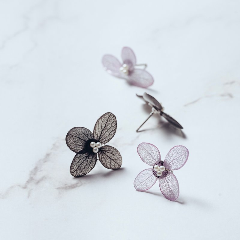 Handmade real flower earrings/basic. Dried Flower Earrings Hydrangea Pearl Gift Ear Stitch Clip-On