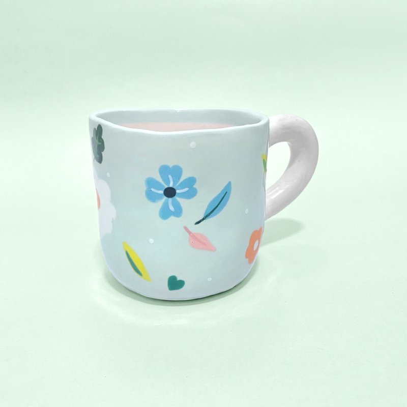 Chill green blue with sweet florals MUG - 咖啡杯/馬克杯 - 陶 綠色