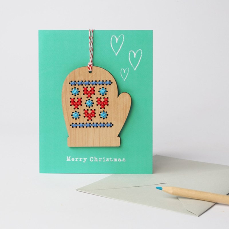 【Glove Card】Wooden Ornament Cross Stitch Kit | XiuCrafts - การ์ด/โปสการ์ด - งานปัก หลากหลายสี