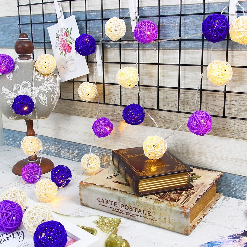 創意燈飾 籐球燈串 插座款 紫色戀人 長度3M LED氣氛燈 聖誕節 - 燈具/燈飾 - 竹 紫色
