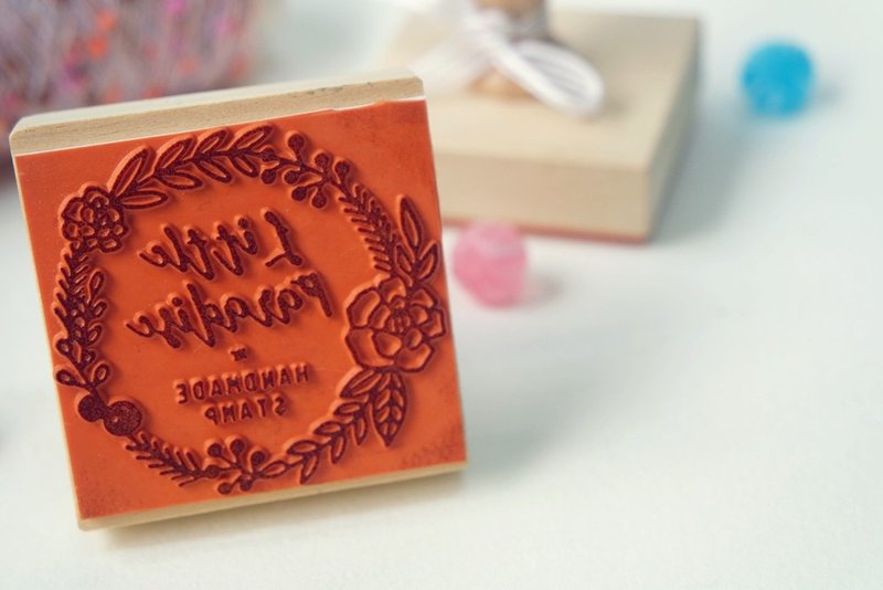 Semi-custom stamp / romantic wreath text handle stamp - ตราปั๊ม/สแตมป์/หมึก - พลาสติก สีส้ม