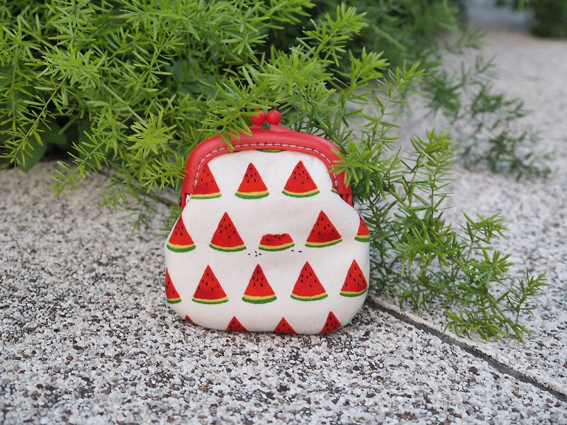Watermelon bite # coin purse # small gold package # cute # funny - Coin Purses - Cotton & Hemp Red