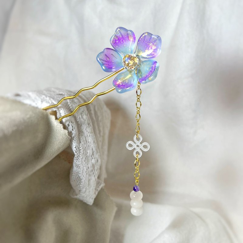 Wild Peony and Oriental Jade Hairpin丨Fantasy Style‧ One thing and one picture‧ - Hair Accessories - Colored Glass Purple