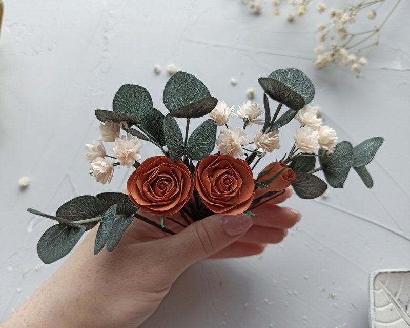 Eucalyptus hair pins terracotta wedding baby breath hair pin Bridal headpiece - เครื่องประดับผม - วัสดุอื่นๆ หลากหลายสี