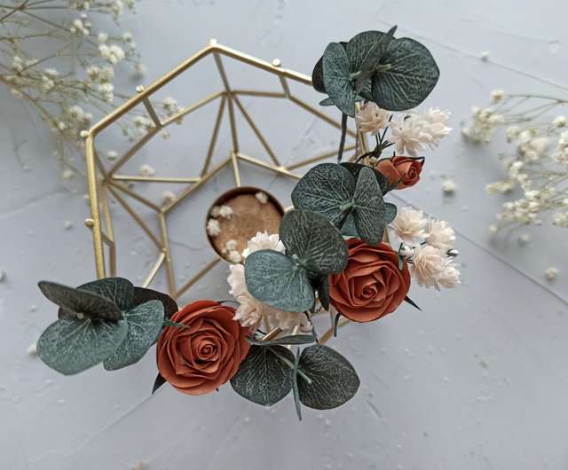 Sage green wedding eucalyptus terracotta hair pins Fall flower rose hair  clip - Shop AlenaWedding Hair Accessories - Pinkoi