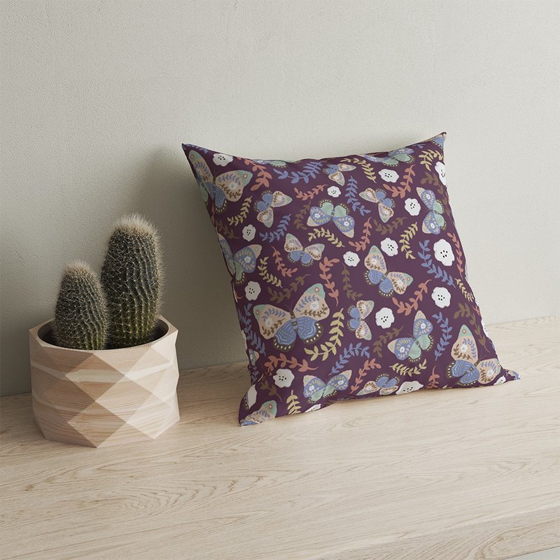 French childlike illustration pillowcase—Butterfly (Grape Purple) - หมอน - ผ้าฝ้าย/ผ้าลินิน 