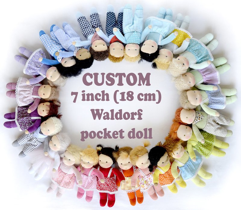 CUSTOM Waldorf pocket doll 7 inch (18 cm) tall. - Kids' Toys - Eco-Friendly Materials 