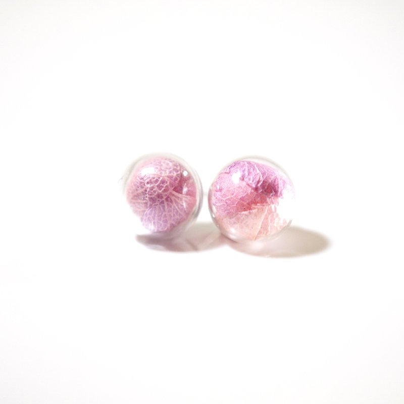 玻璃 耳環/耳夾 - A Handmade 漸變粉紅及紫繡球花玻璃球耳環