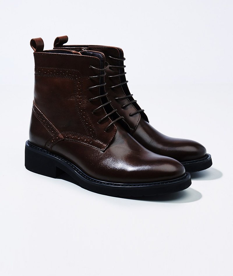 [British handwritten] waxy leather side zipper boots _ bitter coffee - Women's Booties - Genuine Leather Brown
