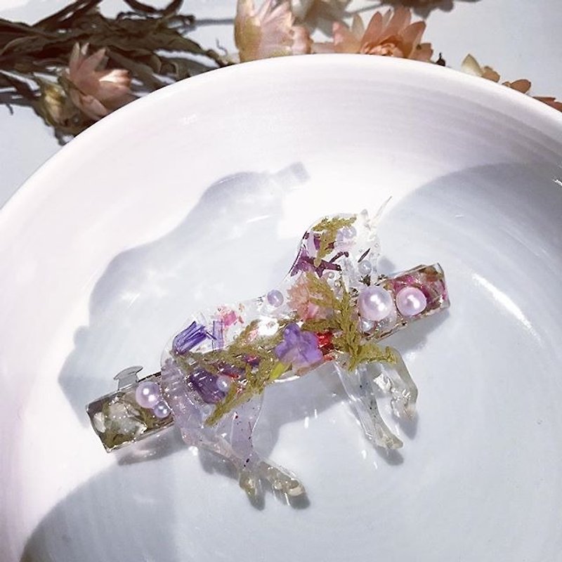 ユニコーンのヘアアクセサリーの花] [小さな真珠を食べます - ヘアアクセサリー - その他の素材 パープル