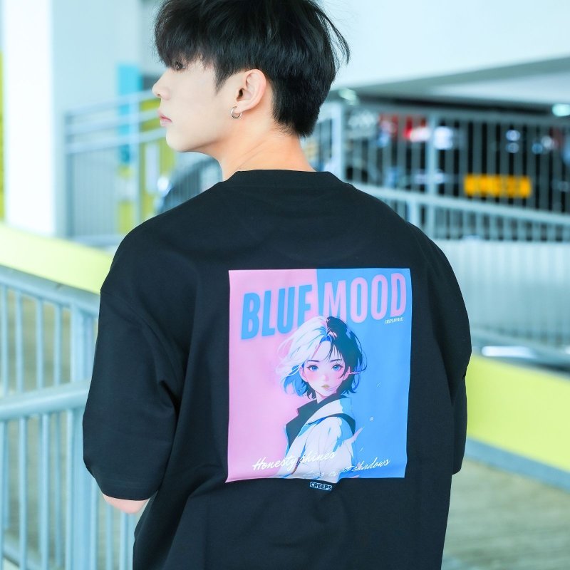 【CREEPS】Blue Mood 寬鬆重磅印花T恤 210g - 帽T/大學T - 棉．麻 多色