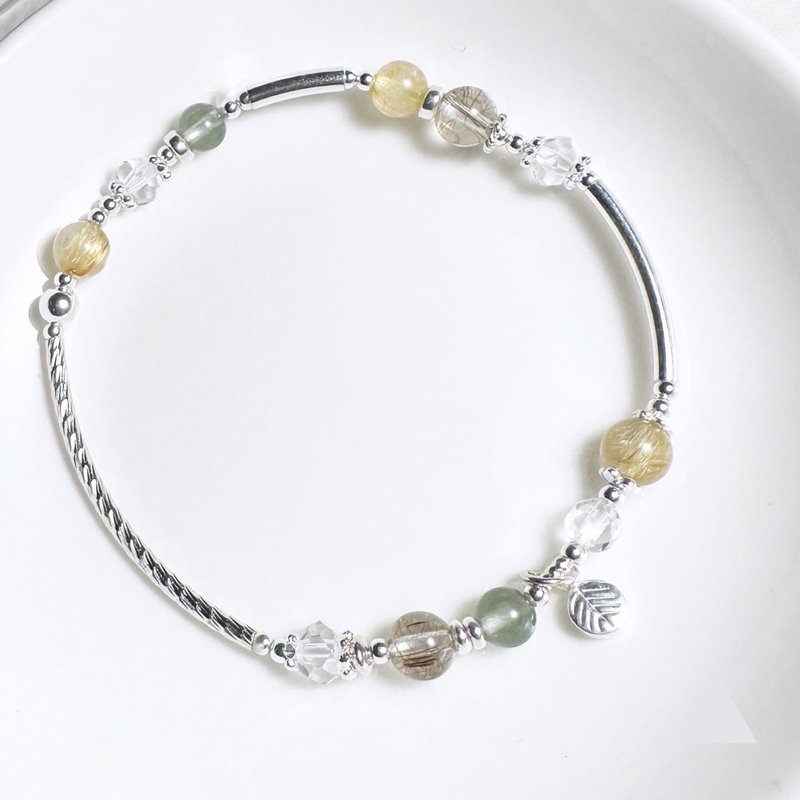 Multi-level style-Flower and Grass Collection-Grass Series-Titanium Crystal. Green Hair Crystal. Silver Hair Crystal-Sterling Silver Bracelet - สร้อยข้อมือ - คริสตัล สีเหลือง