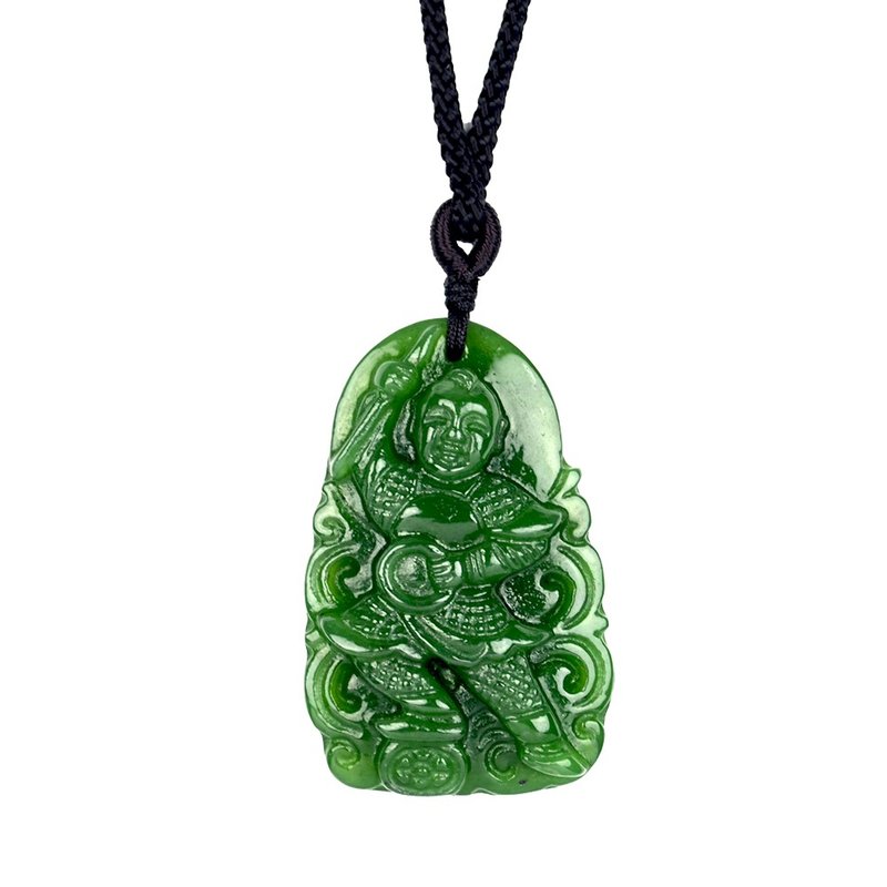 [Zhengjia Jewelry] ホータン碧玉第三王子ネザ中国結びペンダント特別な綿ロープ - ネックレス - 翡翠 グリーン
