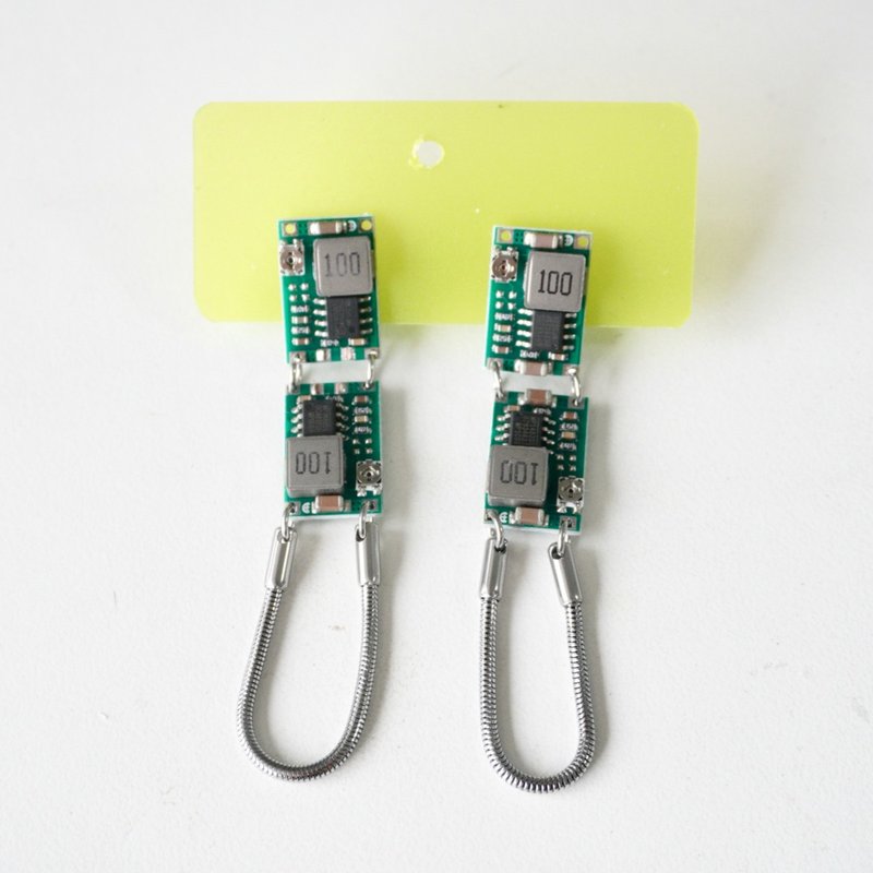 賽博朋克手作製作綠色電路板蛇骨鏈流蘇 耳環耳釘耳針耳飾 - 耳環/耳夾/耳骨夾 - 其他材質 綠色