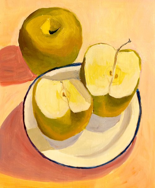 Nettleshipshop Apple Painting Fruit Original Art Small Oil Painting