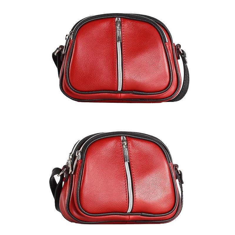 [Special offer with slight imperfections] [Made in Italy] Trendy multi-layer zipper cowhide soft bag rock red, amber gold - กระเป๋าแมสเซนเจอร์ - หนังแท้ สีแดง
