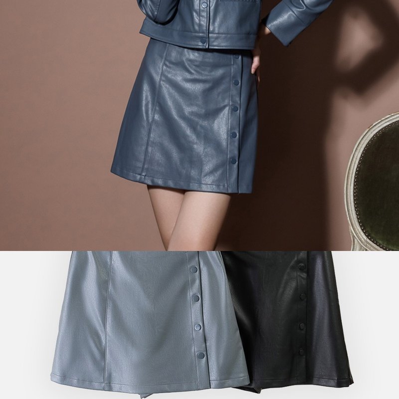 【MEDUSA】Textured Leather Skort - กระโปรง - หนังเทียม สีเทา