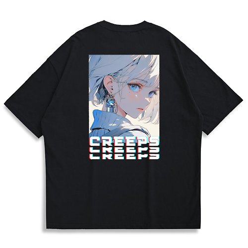 Creeps Store 【CREEPS-STORE】Silver Hair Girl 寬鬆重磅印花T恤 210g