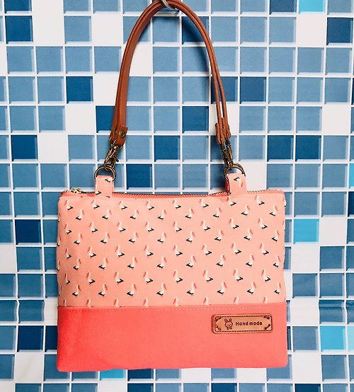 亦想布到 【造型手提包】粉橘色可愛小紅鸙 日本進口布