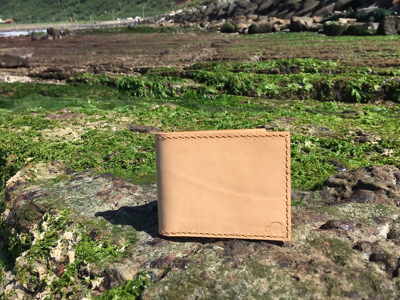 Handmade short clip I_ natural color of vegetable tanned leather - Wallets - Genuine Leather 