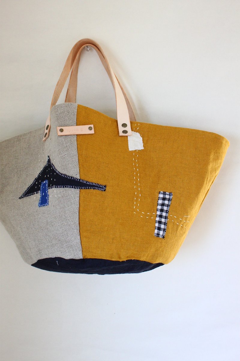 Linen collage marche bag yellow - Handbags & Totes - Cotton & Hemp Yellow