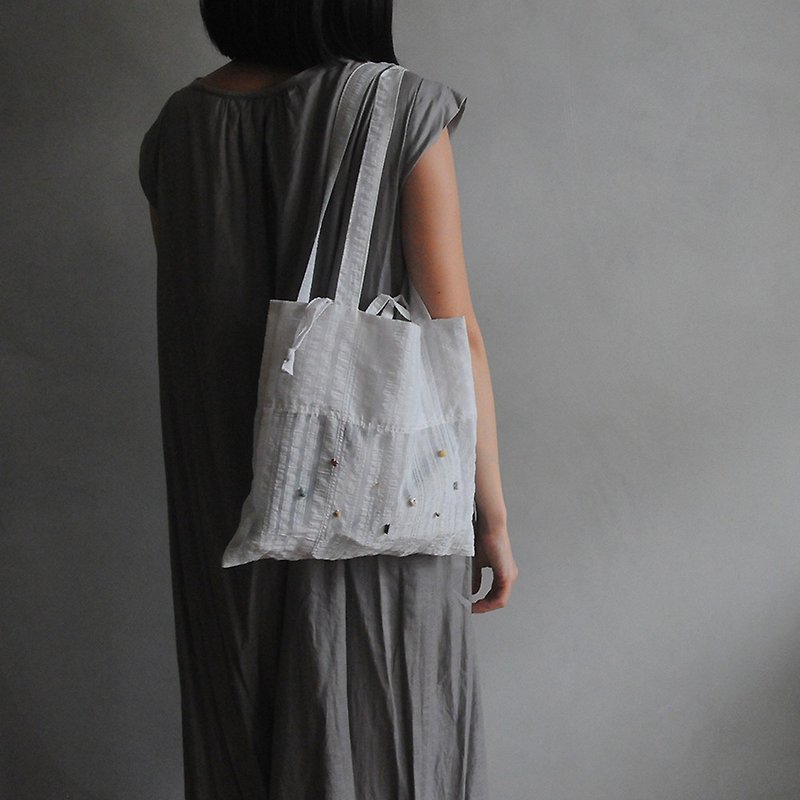 Translucent DIY Beaded Beaded Bag - กระเป๋าแมสเซนเจอร์ - ผ้าฝ้าย/ผ้าลินิน ขาว