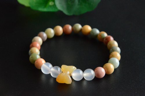 臻佩原創設計館 【繽紛】天然阿拉善馬奶昔色蝴蝶結手串手鏈南紅荔枝凍