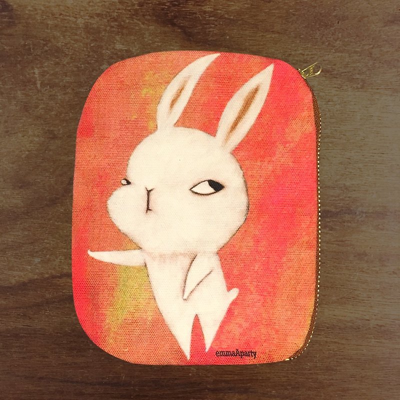 emmaAparty illustration pouch: push down the rabbit - กระเป๋าเครื่องสำอาง - ผ้าฝ้าย/ผ้าลินิน สีส้ม