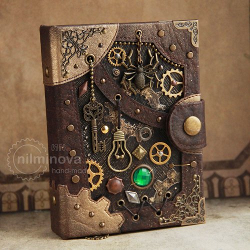 nilminova Steampunk notebook Blank journal diary 'Cellar Spirit' Spider notebook for men