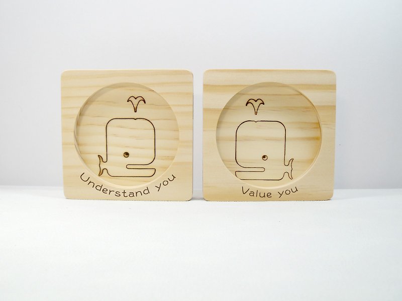 Whale optimistic smile tour our own dream Valentine's Day solid wood coaster environmental protection wax custom greetings greetings language exclusive gift - งานไม้/ไม้ไผ่/ตัดกระดาษ - ไม้ 
