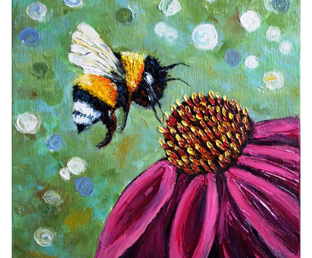 ミツバチ絵画オリジナルオイルアートワーク昆虫キャンバスアート 