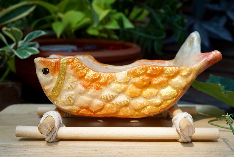 Pottery Pottery & Ceramics Orange - Lucky Gold Koi Planter / Carp Planter / Fish plant pot / Handmade Planter