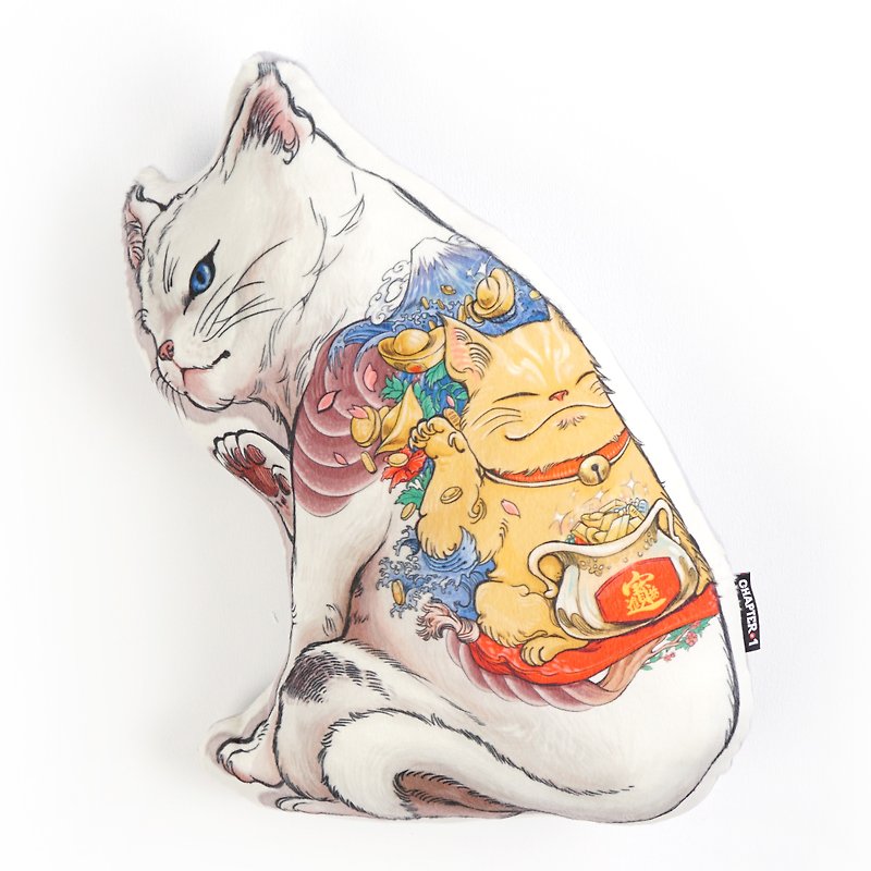 Neko tattoo Maineiki neko Backrest pillow New arrival Gift New Year - 枕頭/咕𠱸 - 聚酯纖維 灰色