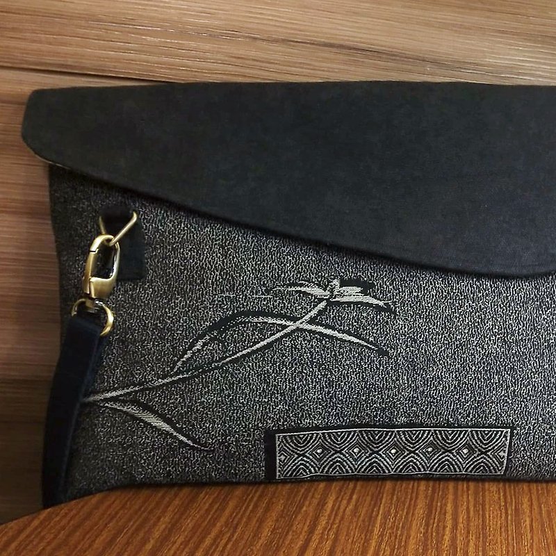 laptop bag unique japanese fabric  - เคสแท็บเล็ต - ผ้าฝ้าย/ผ้าลินิน สีดำ