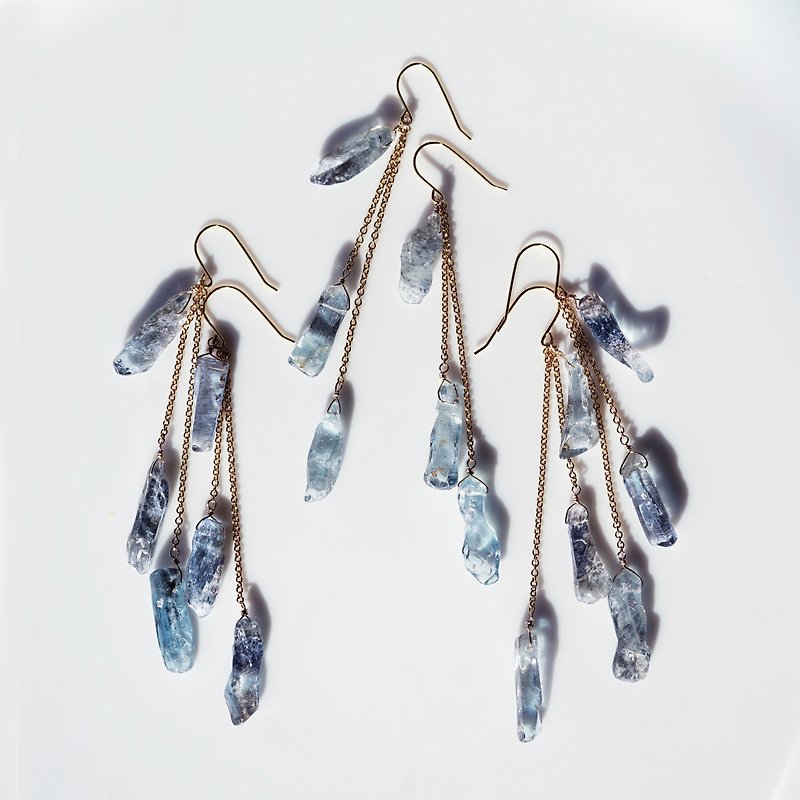 14KGF moss aquamarine rough rock chandelier earrings Harare - ต่างหู - เครื่องเพชรพลอย สีน้ำเงิน