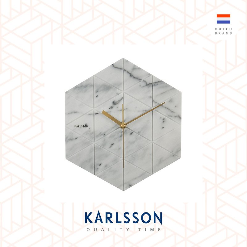 Karlsson, Wall clock Marble Hexagon white - Clocks - Other Materials White