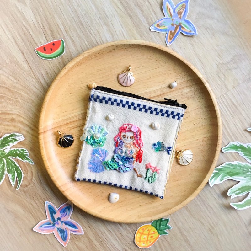 handmade mermaid and friends purse - 零錢包/小錢包 - 繡線 